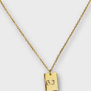 Dainty Name Necklace, 14k Gold Plated Mini Rectangle Pendant Necklace, Custom Engraved Initials Necklace, Personalized Gold Necklace