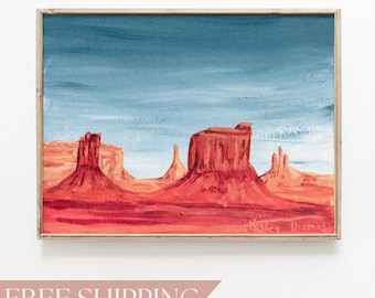 Arte de paisaje desértico para pared de sala de estar, pintura original del suroeste, impresión de arte del desierto para oficina, pintura de paisaje de decoración de Arizona