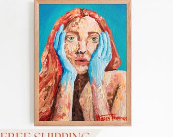 Vrouwelijkheid Art Print impressionistisch portret schilderij van een vrouw ingelijst feministische kunst aan de muur voor slaapkamer schilderij met lijst voor woonkamer decor