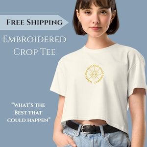 Embroidered crop tee women Inspirational tee shirt Minimalist embroidered tee for woman clothing comfy crop top for girl summer shirt