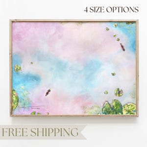 Lily pad art blue and green nature print