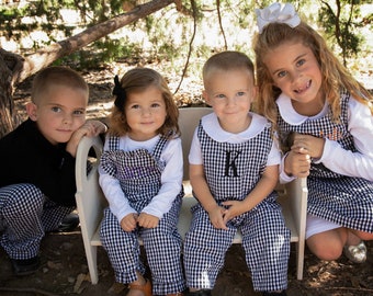 PersonalizedBoys Long Romper, Personalized Longall, embroidered boys outfit, Personalized gingham
