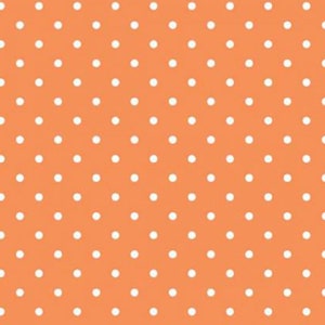 May include: A seamless pattern of white polka dots on a peach background.