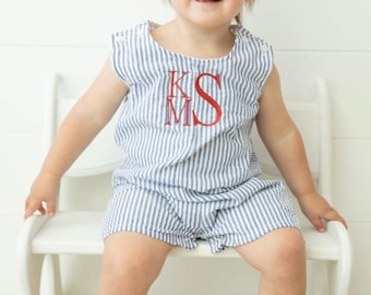 Personalized Boys Seersucker Jon Jon,  Personalized Jon Jon, embroidered Boys outfit, Personalized outfit