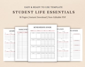 Printable Student Planner Bundle, Study Planner Bundle, Academic Planner, College Planner, High School, Semester Planner, Assignment Tracker