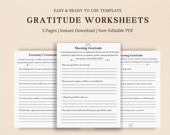 Gratitude Journal Prompts, Daily Gratitude Worksheets, 5 minute Journal with Prompts, Mindfulness, Self-reflection Journaling Prompts PDF