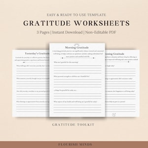 Kit de ferramentas de prompts de diário de gratidão | Planilha de exercícios de gratidão para diário positivo em PDF | Exercícios de gratidão | Crescimento pessoal e autodesenvolvimento
