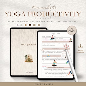 Diario de yoga, planificador de mindfulness, planificador de salud mental, hojas de trabajo de bienestar, kit de herramientas para planificador de yoga, posturas de yoga, pegatinas de salud y fitness.