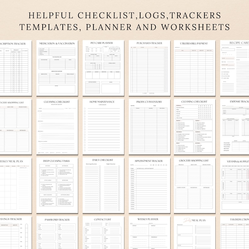 Peut inclure: Un ensemble de mod&egrave;les de planificateur imprimables en noir et blanc pour organiser les t&acirc;ches quotidiennes, les rendez-vous, les finances et plus encore. Les mod&egrave;les comprennent des sections pour les listes de courses, la planification des repas, les listes de contr&ocirc;le du nettoyage, le suivi des d&eacute;penses et les rappels de m&eacute;dicaments.