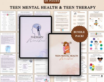 Teen Mental Health & Therapy Workbook Bundle, Teen Anxiety Worksheets, CBT Workbook, DBT Coping Skills, Self Therapy Kit, Teen Therapy Tools