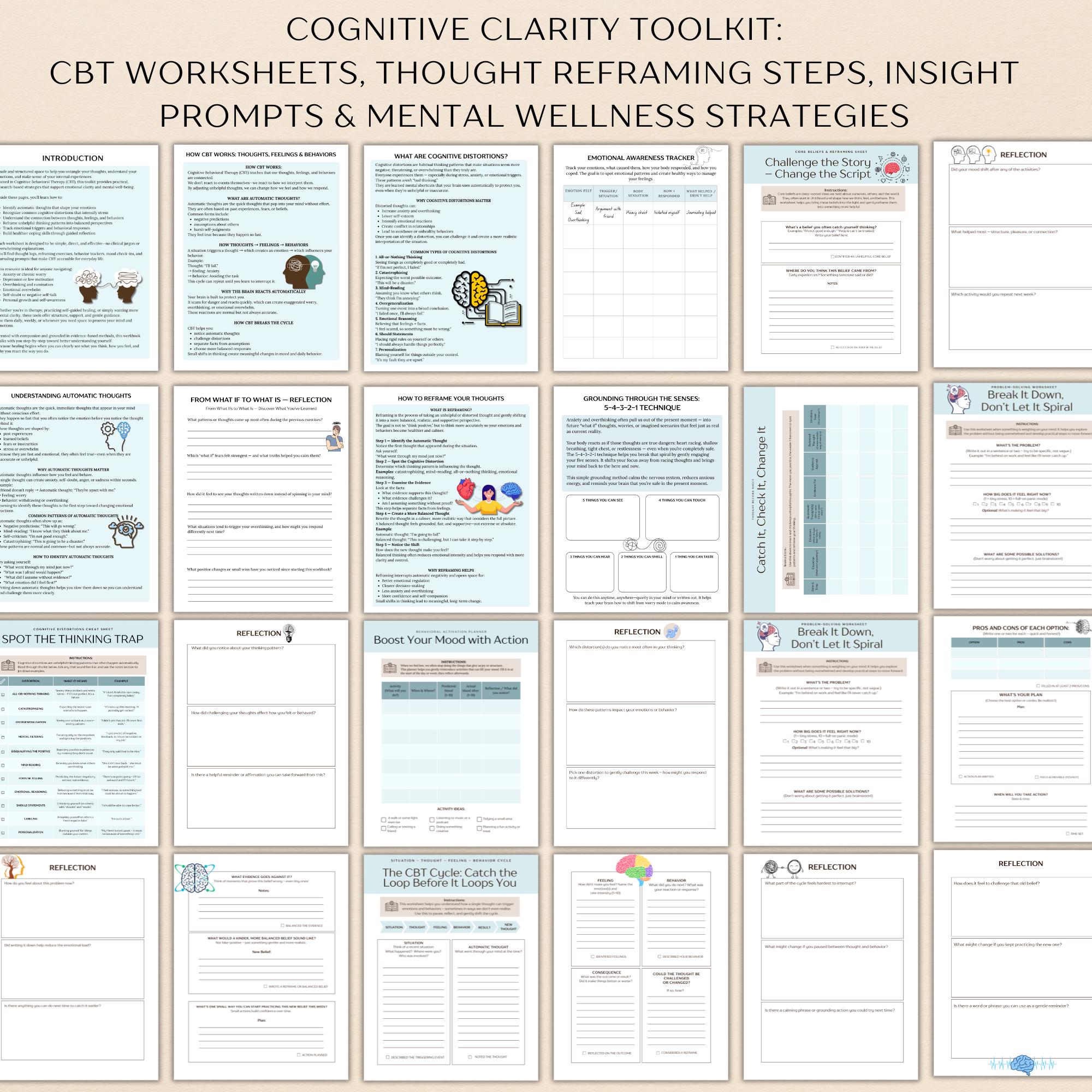 Cognitive Distortions Workbook, CBT Thought Reframing Worksheets ...
