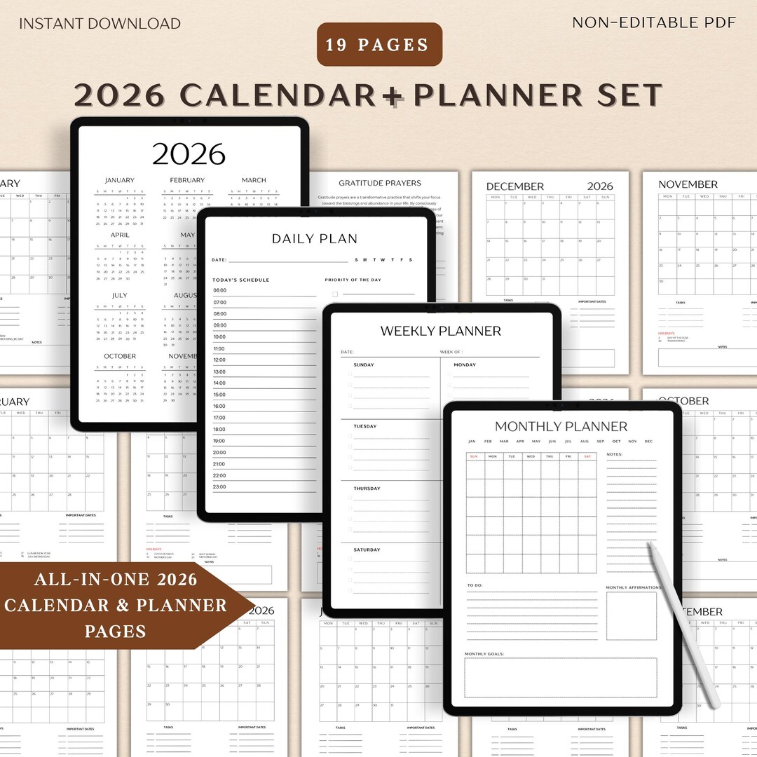 2026 Calendar & Printable Planner Set, Daily Weekly Monthly Planner ...