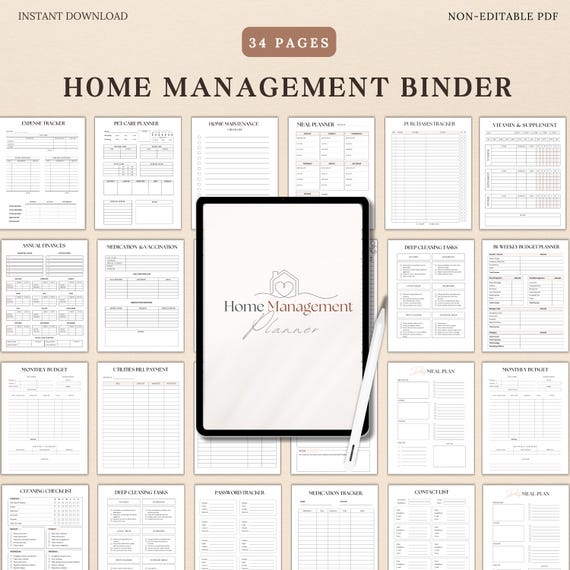 Home Management Binder, Cleaning Schedule,ADHD Planner Printable,Life Binder, Cleaning Checklist,Medical Binder,Household Planner Bundle PDF