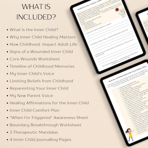 May include: A printable guide to inner child healing with a list of topics including "What is the Inner Child?" and "Healing Affirmations for the Inner Child".