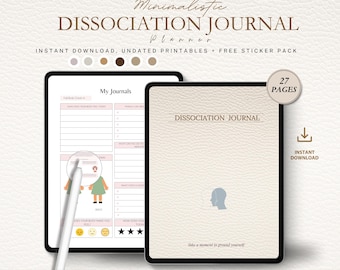 Dissociation Journal PDF, Trauma Healing, Grounding Exercises, Dissociation worksheets, Dissociative Identity Disorder, Trauma Therapy PDF