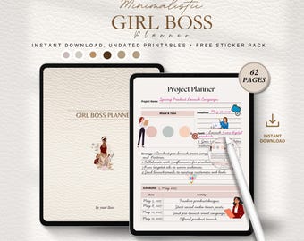 Girl Boss Planner Printable, That girl planner, Self care planner for women, Boss Babe Lady Small Business Planner Goals Monthly Planner PDF