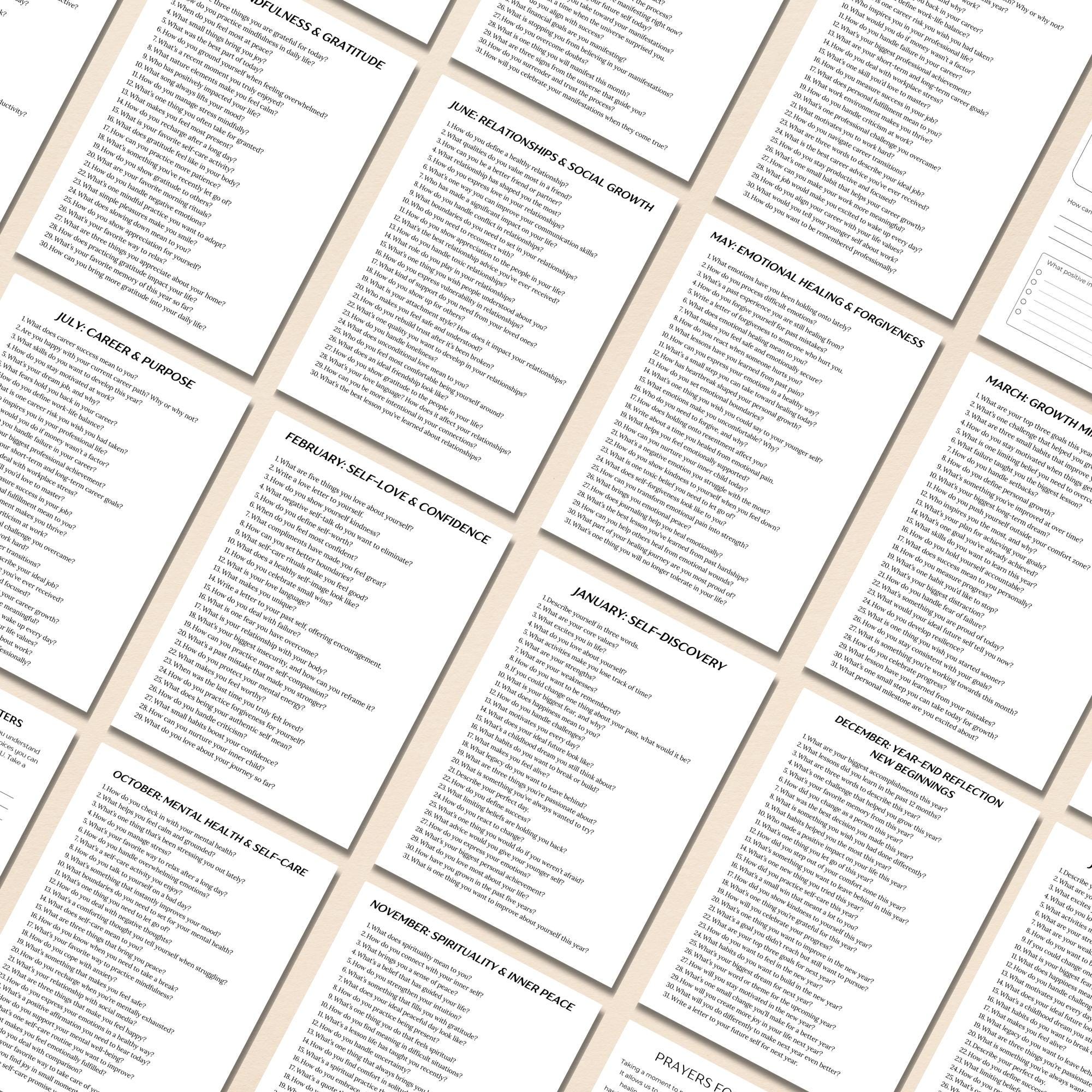 365 Daily Journal Prompts Printable Bundle for Self Care, Mental Health ...