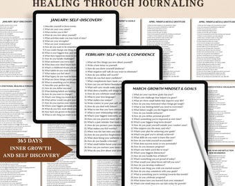 365 Journal Prompts, Self-Discovery Daily Journaling, Self Reflection Prompts, Mental Health, Gratitude, Shadow Work Journaling Prompts PDF