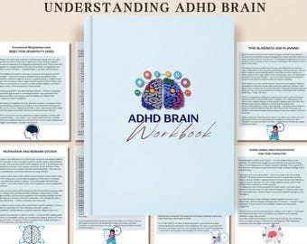 Manual de trabajo para el cerebro con TDAH, Comprensión de la neurodivergencia del TDAH, Cerebro con TDAH, Disfunción ejecutiva del TDAH, Planificador de ansiedad, Revista de salud mental en PDF