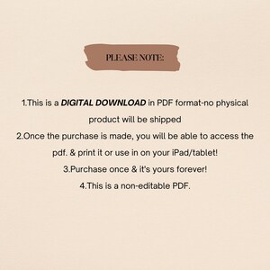 Puede incluir: Aviso de descarga digital en formato PDF. El texto indica que es una descarga digital y que no se enviar&aacute; ning&uacute;n producto f&iacute;sico. El PDF se puede imprimir o usar en un iPad o tableta.