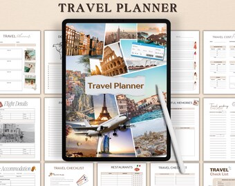 印刷可能な旅行プランナー、パッキングリスト、予算トラッカー、旅行日記、旅行オーガナイザー、旅行チェックリスト、ホリデーハネムーンバケーションプランナー