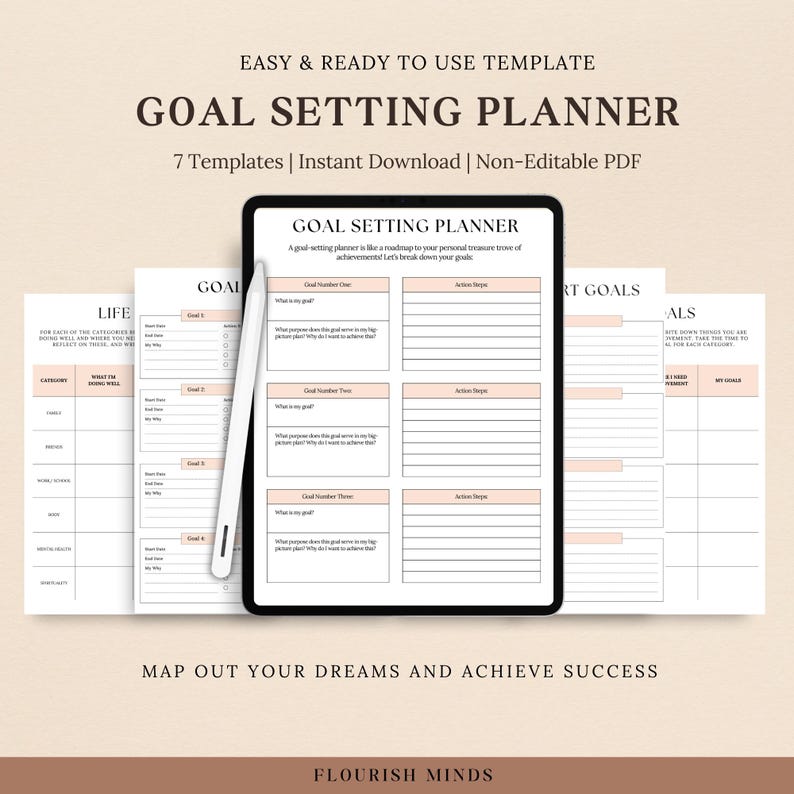 Goal Setting Worksheet, Goal Journal, Goals Tracker, SMART Goal Setting ...