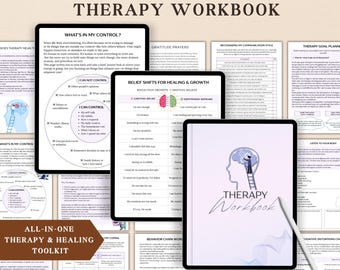 Therapy worksheets bundle, Mental Health Journal, Anxiety depression, PTSD, CBT Workbook, Trauma Healing Worksheets, Self Therapy Tools Kit