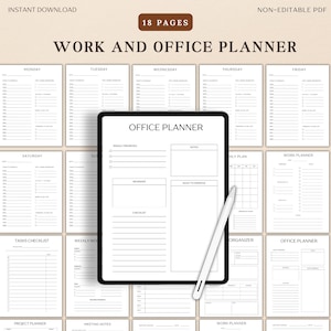Office Work Planner, Work To Do List, Office Task Planner, Office Organiser, Project Planner, Meetings tracker, work from home planner