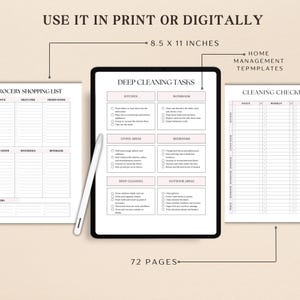 Puede incluir: Un conjunto de plantillas digitales para la gesti&oacute;n del hogar, que incluye una lista de la compra, tareas de limpieza profunda y una lista de control de limpieza. El conjunto mide 21,59 x 27,94 cm y se puede utilizar en impresi&oacute;n o digitalmente.