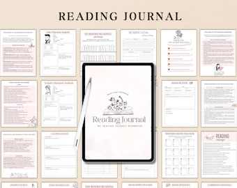 May include: A digital planner for book lovers with a floral design and the text "Reading Journal: My Reading Journey Workbook". The planner includes pages for tracking reading goals, book reviews, and favorite quotes.