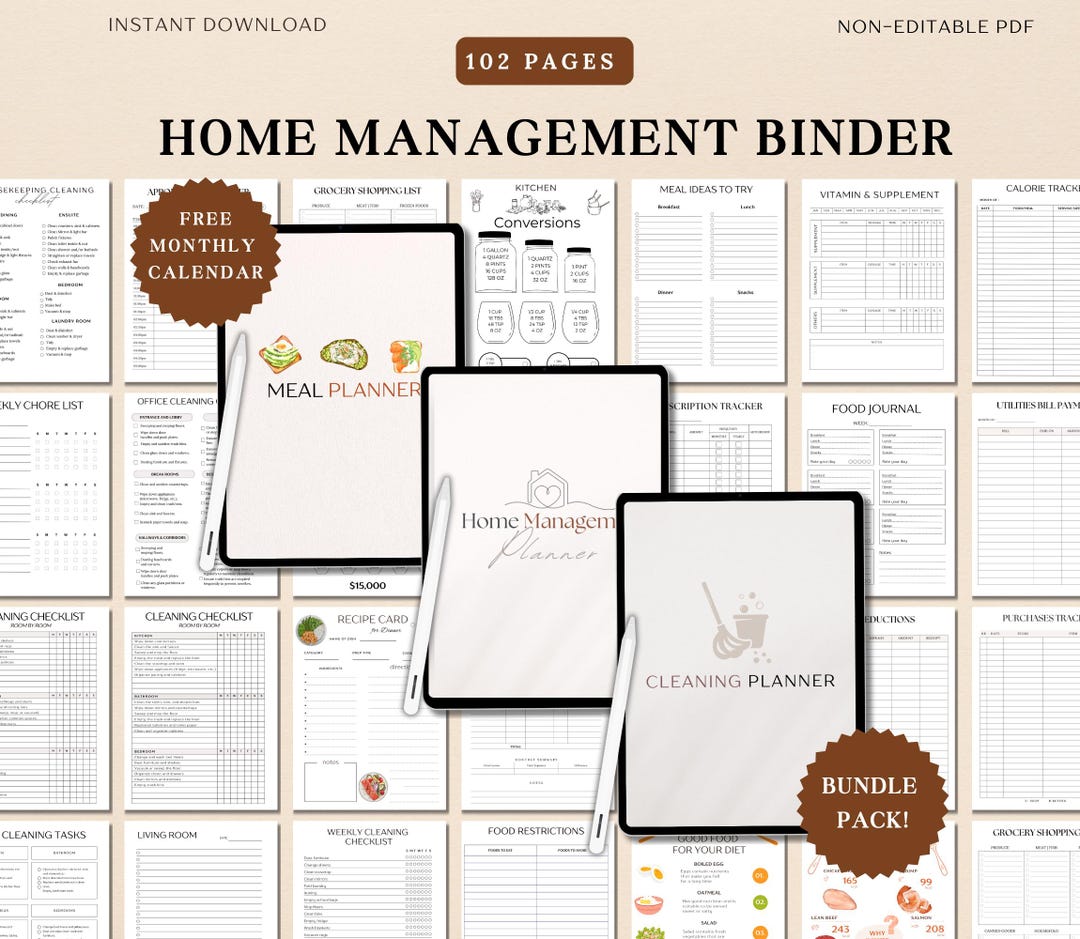 Home Management Binder, Household Planner BUNDLE, Cleaning Schedule ...