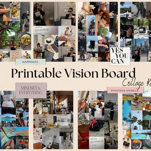 2025 Vision Board Kit Bilder Manifest Glück Druckbare Stimmungstafel für Frauen Inspirierende Positive Affirmationen Gesetz der Anziehung, Traumtafel