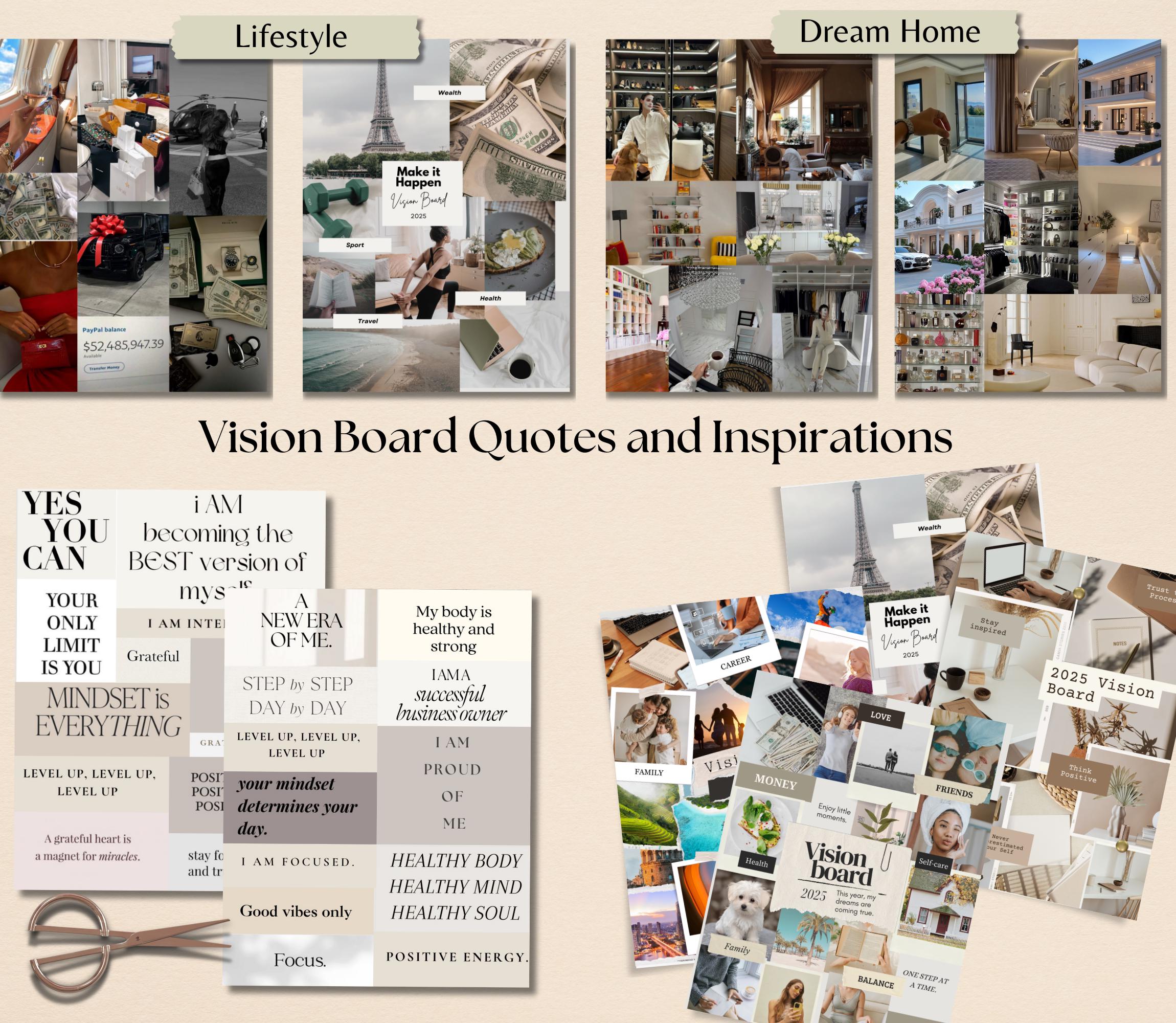 2026 Vision Board Kit Images Manifest Happiness Printable Mood Board ...