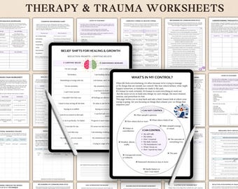 Trauma Therapy Worksheets, Printable Mental Health Tools for Healing,CBT Worksheets, Coping Skills, Trauma Worksheets, Trauma Therapy A4/PDF