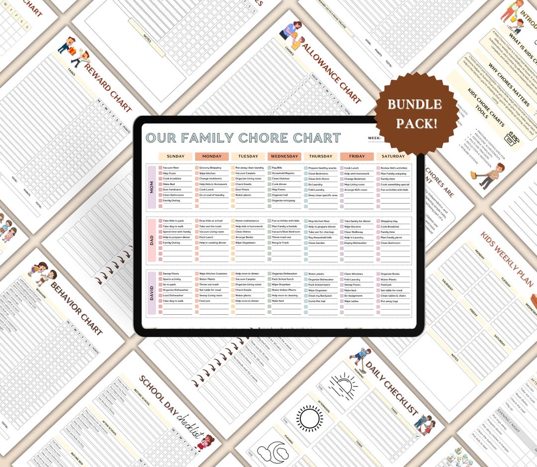 Editable Family & Kids Chore Chart Planner, Child Responsibility Chart ...