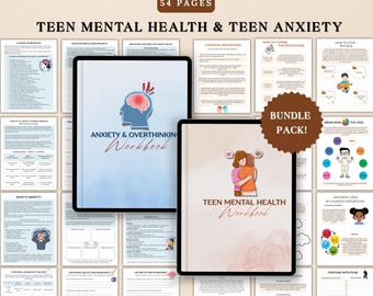 Teen Mental Health & Anxiety Workbook Bundle, Overthinking Worksheets, CBT, DBT Worksheets, Teen Therapy Tools, Anxiety Coping Skills PDF