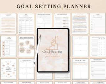 Goal Planner Bundle, Smart Goal Setting kit, Goal Progress Tracker, Goal Setting Worksheets, Daily, Weekly, Monthly, Yearly, Quarterly Goals