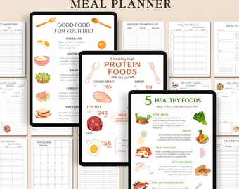 Printable Meal Planner, Weekly & Daily Meal Planner, Kitchen Inventory, Grocery List, Meal Tracker, Food Journal, Menu Plan, Meal Planning