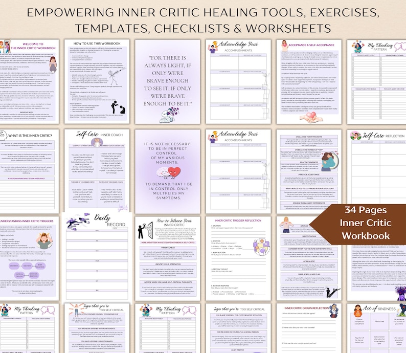 Inner Critic & Self Esteem Workbook Bundle, CBT Therapy Tools, Boundary ...