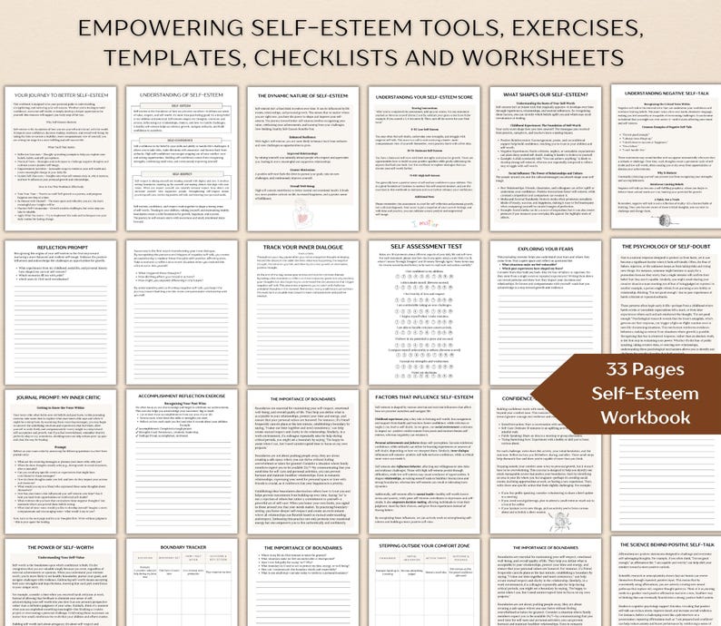 Inner Critic & Self Esteem Workbook Bundle, CBT Therapy Tools, Boundary ...