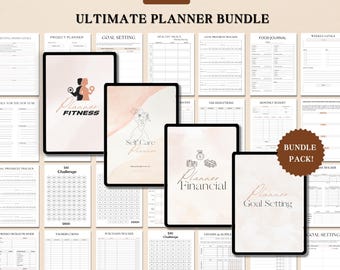 Pakiet Ultimate Life Planner, Fitness, Finanse, Arkusze do wyznaczania celów, Planer produktywności dla osób z ADHD, Śledzenie nawyków, Szablony samoopieki w formacie PDF