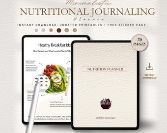 Printable Nutrition Planner, Meal Planner, Weekly Food Diary, Meal Tracker, Daily Food Journal, Menu Plan, Weight loss Journal, Food Planner