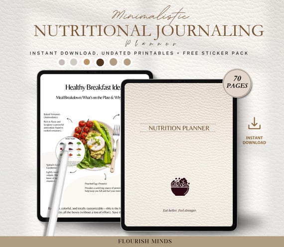 Printable Nutrition Planner, Meal Planner, Weekly Food Diary, Meal Tracker, Daily Food Journal, Menu Plan, Weight loss Journal, Food Planner