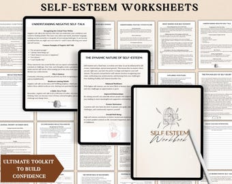 Self Esteem Worksheets, Self worth worksheet, Therapy Tools, Confidence Worksheets, Self Love, Inner Critic, Boundary Setting, CBT Worksheet