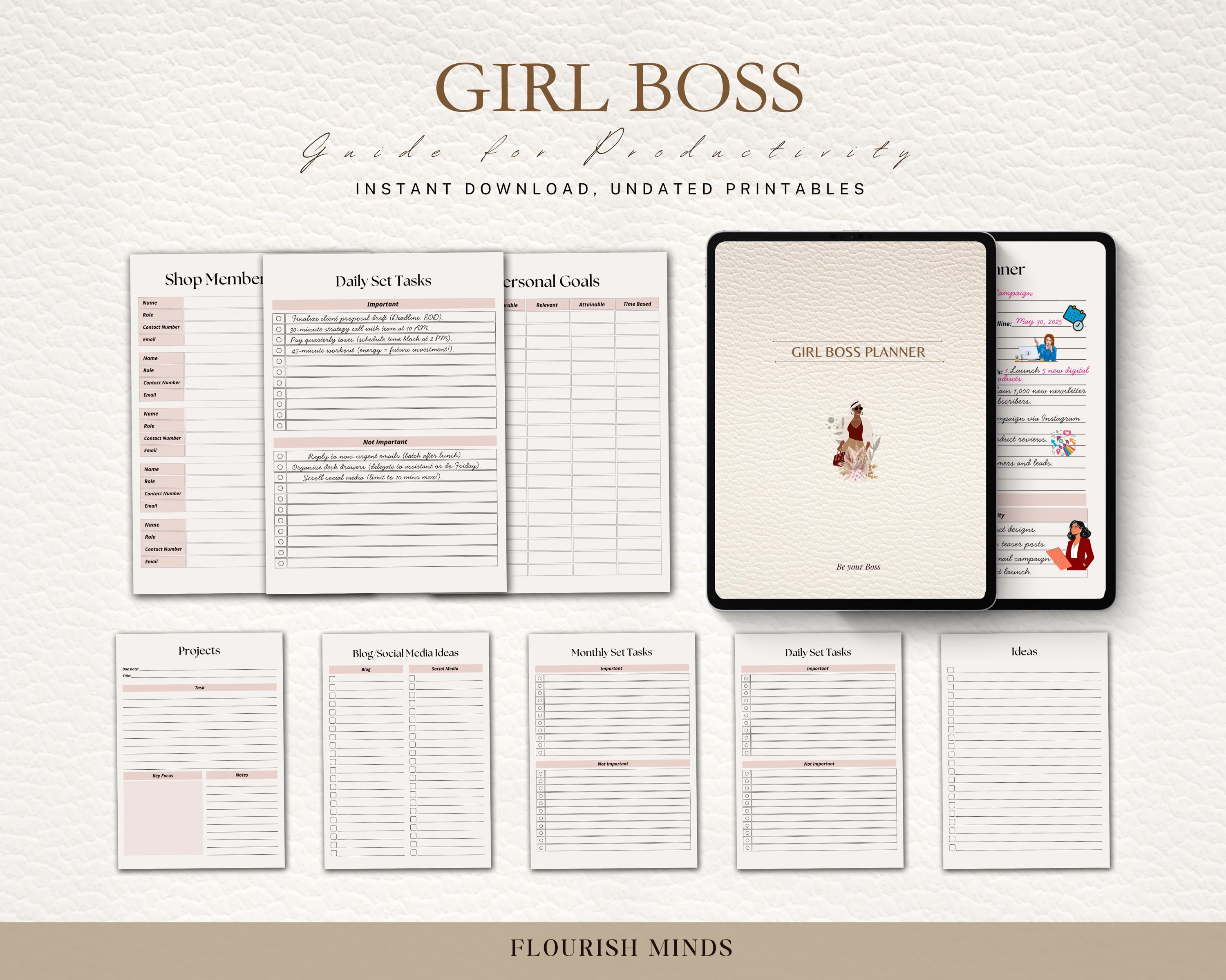 Girl Boss Planner Printable, That Girl Planner, Self Care Planner, Boss ...