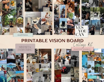 2026 Vision Board Kit Images Manifest Happiness Printable Mood Board for Women Inspiring Positive Affirmations Law of Attraction,Dream board
