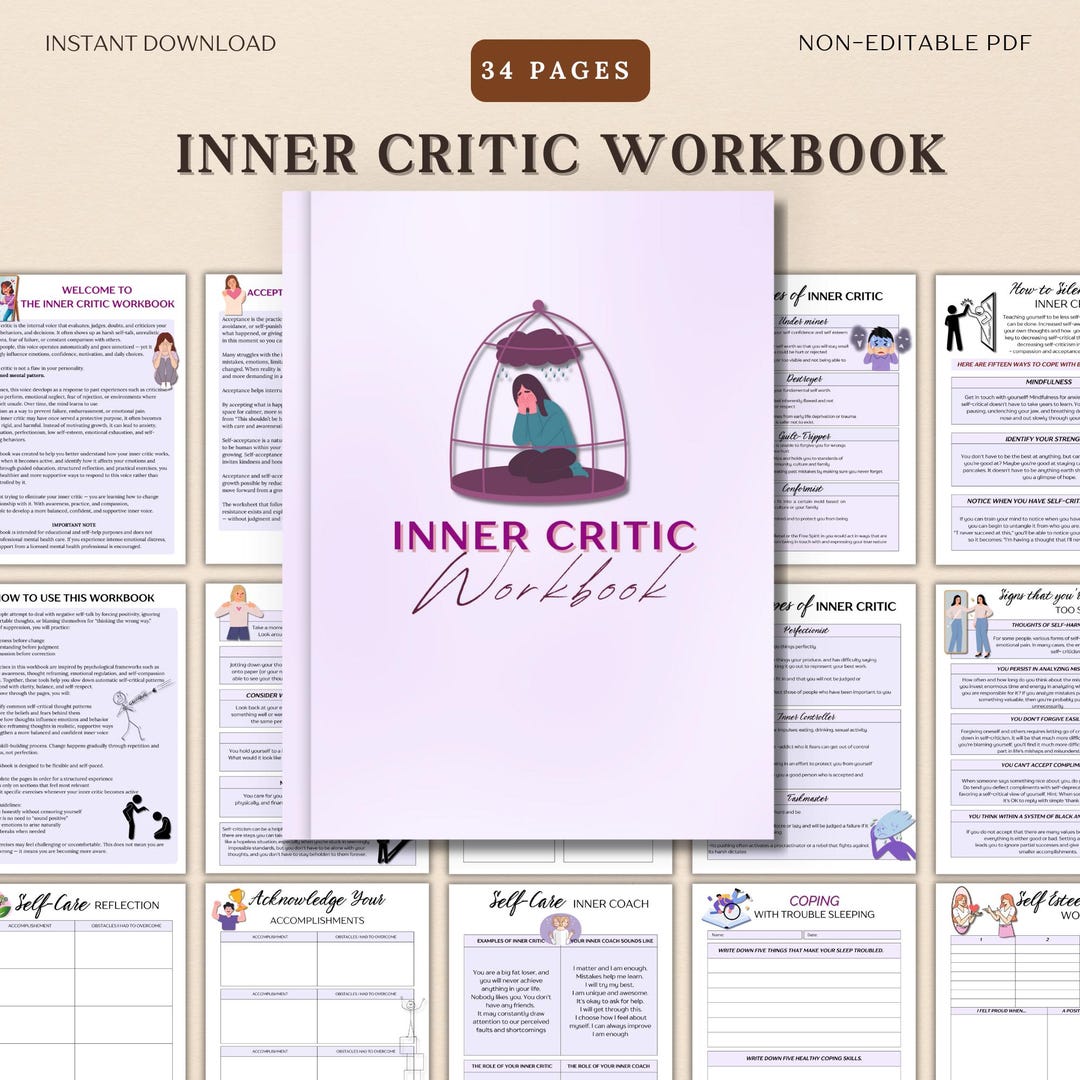 Inner Critic Workbook, Self-worth & Self Esteem Worksheets, Self Help ...