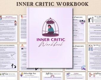 Inner critic workbook, Self-Worth & Self esteem Worksheets, Self help Workbook,  therapy worksheets, thought challenging, CBT therapy tools
