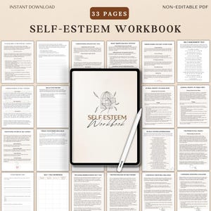Printable Self Esteem Workbook for Self Confidence Building, Self Love Therapy Tools, Boundary Setting, CBT Worksheets for Mental Health PDF