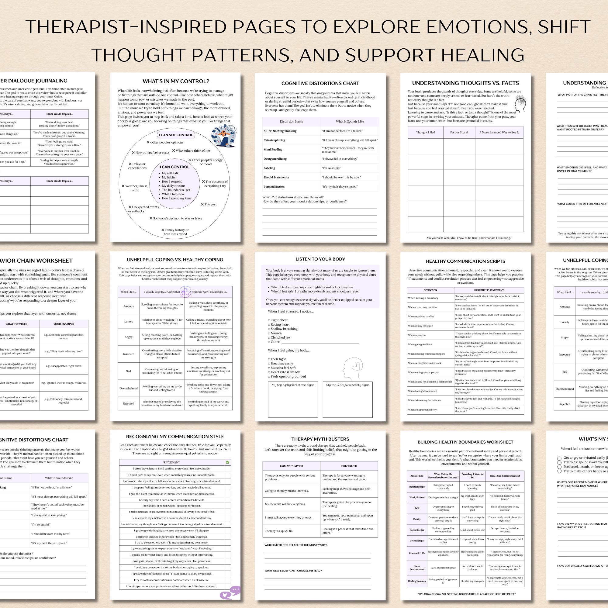 Trauma Therapy Worksheets, Printable Mental Health Tools for Healing ...
